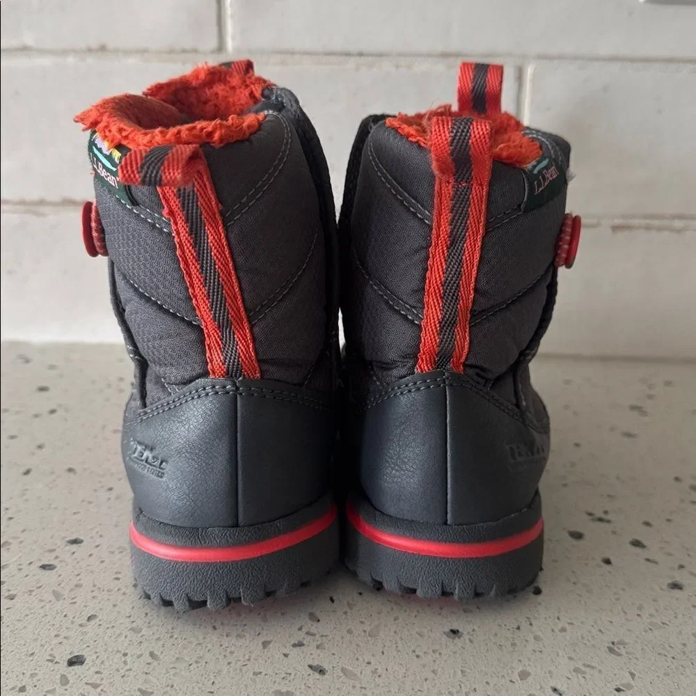 L.L. Bean PRIMALOFT Waterproof Kids' Toddler Snow Boots Gray Orange Trim Size 9
